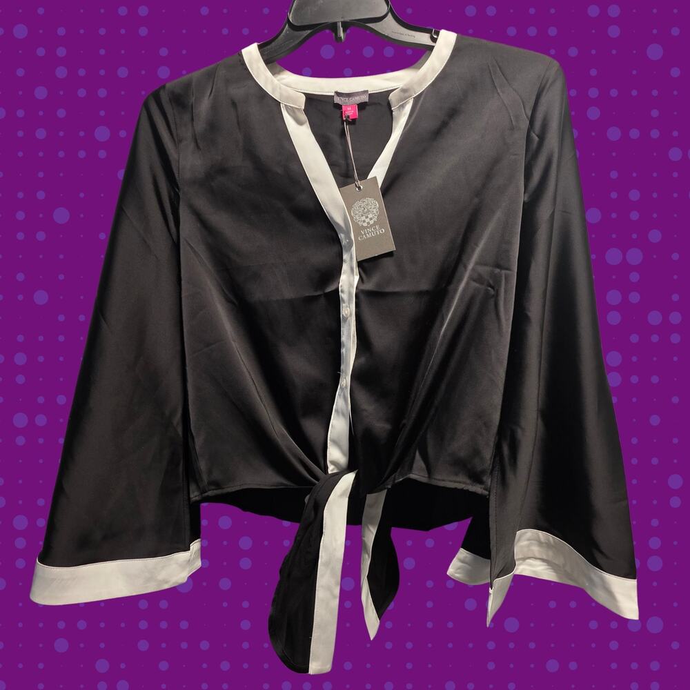 Vince Camuto Colorblock Tie-Front Bell Sleeve Blouse
